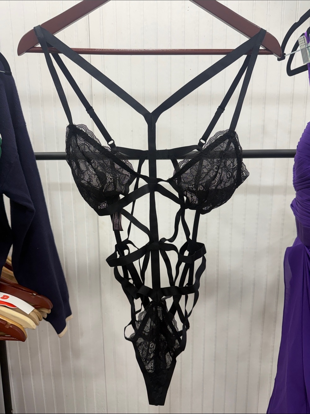 Victoria's Secret Black Strappy Lace Bodysuit Teddy